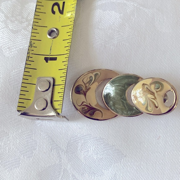 Cream and Green Hand-Painted Enamel Earrings - Picture 4 of 4